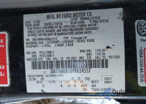 2009 Mercury Milan V6 Premier from USA, damaged, VIN 3MEHM08109R624557